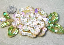 Lovely Light Pink & White Gold Rose Lace Applique Iridescent Sequins 2.5 x 4.5"