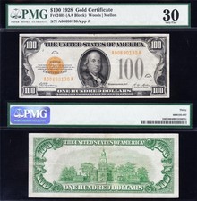 Awesome Scarce Bold & Crisp Vf+ 1928 $100 Gold Certificate! Pmg 30! A00690130A