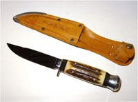 Othello Jagdmesser Anton Wingen Solingen Handmade mit Scheide Hirschhorn-Griff