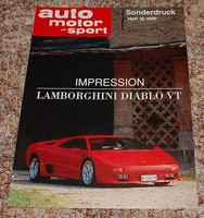 Sonderdruck ams Heft 18/1995 Lamborghini Diablo VT V12 mit 492 PS, 320 km/h