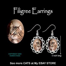 Norwegian Forest Cat - Silver Filigree Earrings Jewelry
