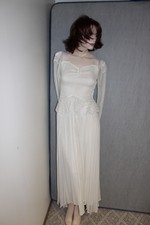 Vtg 40S Off White Chiffon Long Swing Dance Dress Gown Peplum Nat Cantor S
