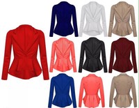 Stylish Women Ladies Plain Peplum Frill Shift Ruffle Slim Blazer Jacket Coat