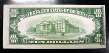 1950A $10 Federal Reserve Note, L District Error Face to reverse offset crisp Au