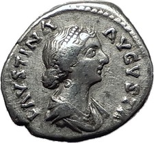 FAUSTINA II 161AD Rome Authentic Ancient Silver Roman Coin JUNO Peacock i59011