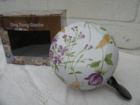 DING DONG Glocke Fahrradklingel weiss mit lila gelben Blumen 80 mm NEU&OVP 40054