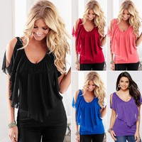 Sommer Damen Bluse Chiffon Shirt Tunika Top Batwing Fledermaus T-Shirt Oberteil