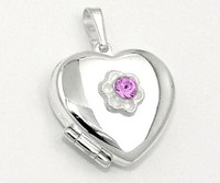 Foto Medaillon Herz Amulett rosa Zirkonia Bilder Anhänger Silber 925 mit Kette