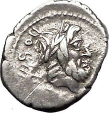 ROMAN REPUBLIC 87BC QUINARIUS Neptune Victory Asclepius Altar Silver Coin i55466
