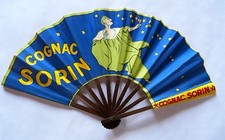 Vtg Org 1920'S French Sorin & Co Cognac Art Deco Pierrot Litho Paper Adv Fan A+