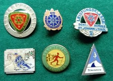 6 assorted European ski pin badges