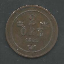 Sweden, 1882, 2 Ore, Bronze, Km#746, Very Fine+ Details