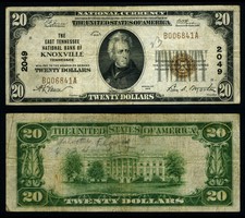 Knoxville Tn $20 1929 T-1 National Bank Note Ch #2049 East Tennessee Nb Fine+
