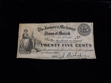 New York Obsolete 1862 Union of Moriah Farmers & Mechanics 25 cents