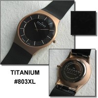flache SKAGEN HAU Armbanduhr SCHWARZ #803XL TITAN-Herrenuhr rotgolden