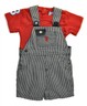 US Polo Assn Infant Boys Red Top 2pc Denim Striped Shortall Set Size 12M 18M 24M