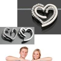 Partner- Freundschafts- 2in1 Herz Anhänger mit 2 Ketten aus Echt Silber 925 Neu