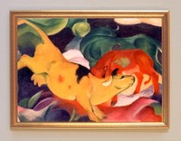 BLAUER REITER FRANZ MARC KÜHE gelb-rot-grün AUF LEINWAND IM GOLDRAHMEN 31