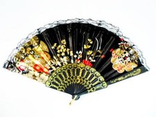Black Spanish Flower Floral Fabric Lace Folding Hand Dancing Fan Party Favor