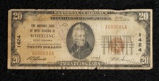 The National Bank of West Virginia Wheeling $20 Type 1 National Bank Note #1424