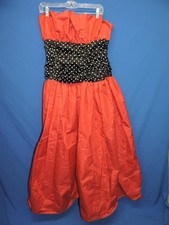 Vintage 80s S Red Black Polka Dot Empire Strapless Maxi Dress Formal Party Dance