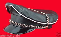 Real Leder  Offizier Mütze Schrimmütze+Absatz+Kette leder Kape,Leder Hut/Leather