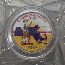 Colorized 2000-D Uncirculated Massachusetts State Quarter.#12022