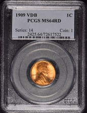1909 1C Vdb Lincoln Cent Pcgs Ms64 Rd High Grade Key Coin