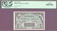 Series 481 $1.00 Military Payment Certificate Mpc Pcgs 66 Ppq Gem New