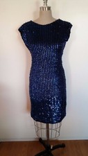 Glenrob Vintage 1980S Blue Sequin Low Back Sweater Dress Party Dress New Years