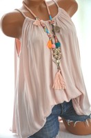 ITALY Tunika TOP Kordel BOHO IBIZA Bluse Hängerchen 36 38 40 42 ROSA Neu