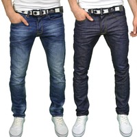 Crosshatch Mens Branded Regular Fit Straight Leg Belted Jeans, Sizes 30"-46"