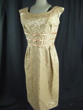 Vtg 50s Brown Lace/Beige Satin Bows Cocktail Dress-Bust 37/ Xs-S