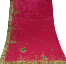 Magenta Vintage Georgette Dupatta Zari Hijab Long Stole Scarf Hand Beaded Fabric