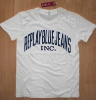 REPLAY BLUE JEANS classic oldschool T-SHIRT Men BIG LOGO Herren NEUWARE weiss
