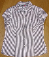 Esprit kurzarm Bluse Gr XL 40 42 grau rosa weiß Nadelstreifen klassischer Kragen
