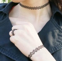 3er Set Tattoo Halsband Elastisch Halskette Armband Ring Schmuckset