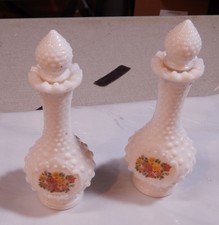 2 Avon Hobnail Milk Glass Cologne Bottles Bud Vases with Stoppers