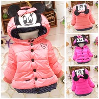 Cartoon Baby Girls Minnie Mouse Hooded Cotton Padded Outerwear Coat Jacket 1-4Y