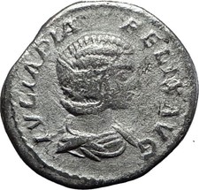 Julia Domna Caracalla & Geta mother 193AD Silver Ancient Roman Coin Vesta i60484