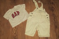 Boy BABY GAP cream jumper overall and Tshirt Size Small 3-6 months