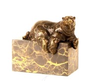 EISBÄR BÄR BRONZE FIGUR AUF MARMORSOCKEL BRONZE SCULPTURE BEAR