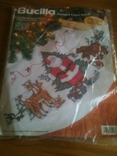 BUCILLA STAMPED CROSS STITCH CHRISTMAS TREE SKIRT KIT SANTA & WOODLAND FRIENDS