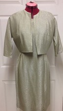 Metallic Gold Shimmer 2pc Dress & Short Bolero Jacket Vintage 50s 60s S-M