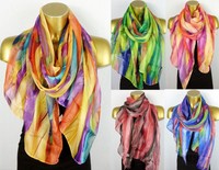 Edel! Seide Seiden Chiffon Schal Tuch Halstuch Feder Muster viele Farben