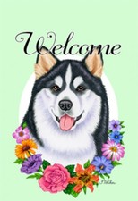 Garden Indoor/Outdoor Welcome Flag (Flowers) - Alaskan Malamute 631471