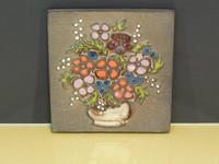 Wandbild Relief Kachel Ton Keramik bunt Blumen Glasiert Ruscha nummeriert  
