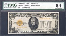 1928 $20 Gold Certificate (Aa Block) Pmg 64