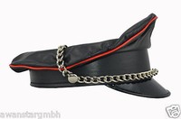AWANSTAR  Schrimmütze + Absatz+Kette Offizier Mütze leder Kape,Leder Hut/Leather