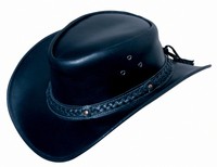 Lederhut GRATIS ZUGABEN Westernhut Cowboyhut Australien Hut Hüte Schwarz S-XL 